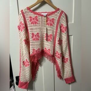 House of Harlow swim cover up long sleeve fringe poncho top 🎀